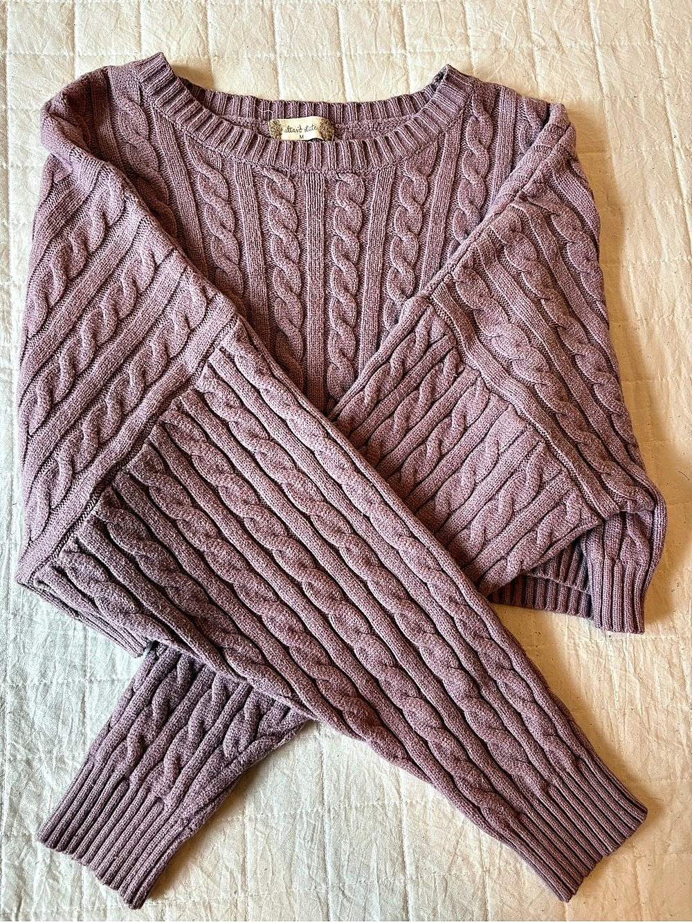 Altar’d State Cable Knit Cropped Sweater in Purple Size Medium